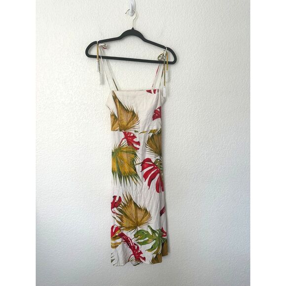 House of Harlow Midi Dress Size XS Linen-Blend Cut Out Smocked Back Bead Tassels - Picture 2 of 12